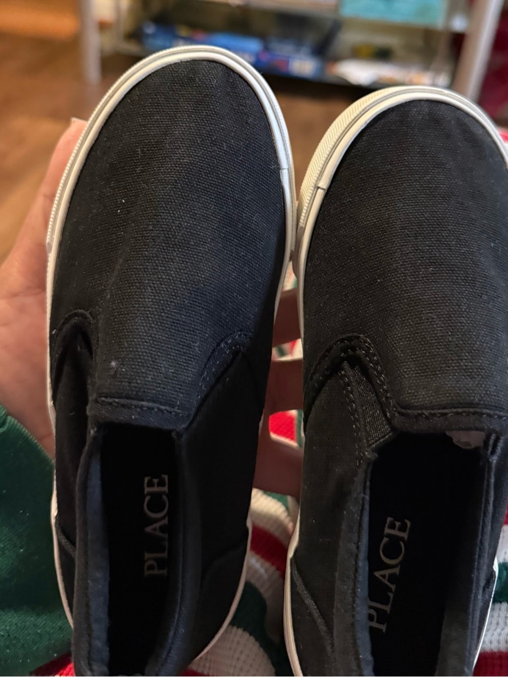 The Children's Place Black Slip-On Canvas Sneakers with White Sole